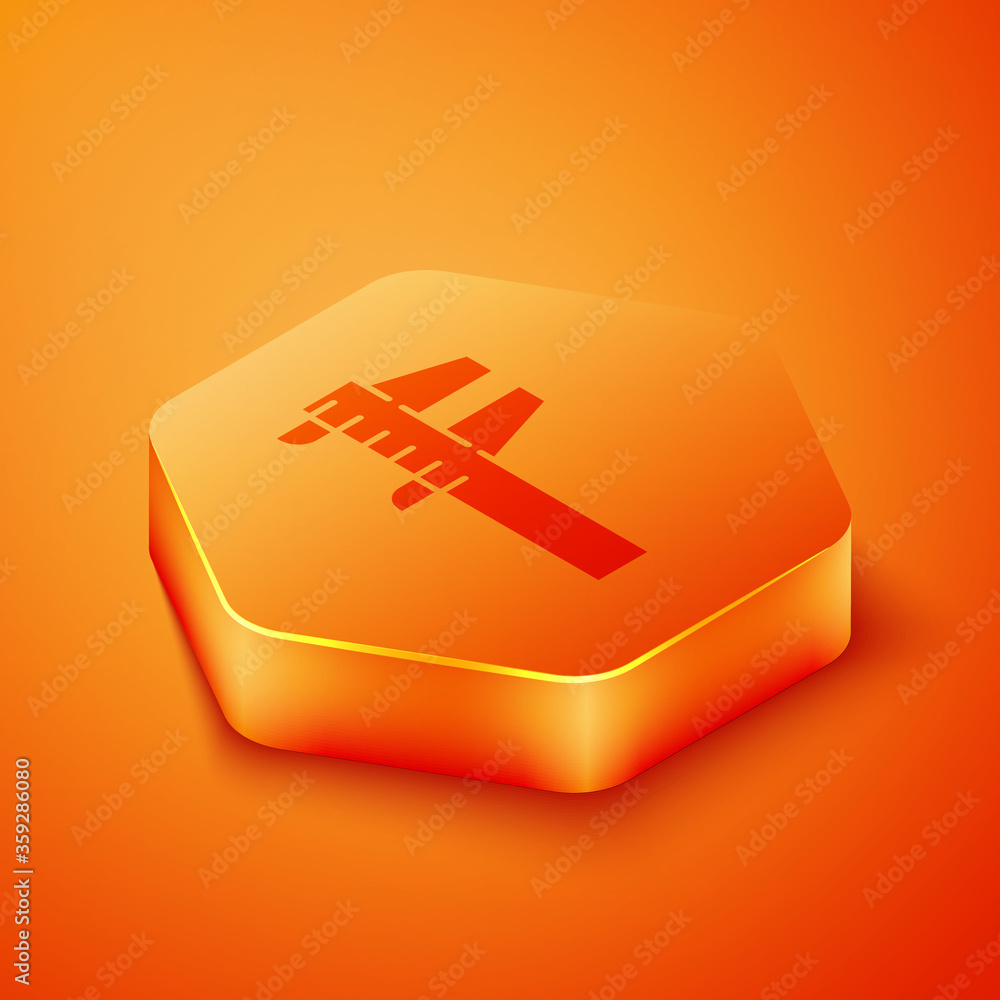 Poster isometric calliper or caliper and scale icon isolated on orange background. precision measuring tool