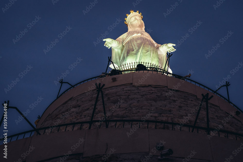 Wall mural Large statue in famous Shrine of Our Lady of Lebanon in Harissa village, Lebanon