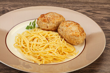 Spaghetti with homemade chicken cutlet