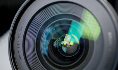 Macro closeup of 16mm DSLR camera lens