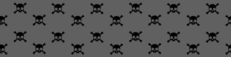 Web seamless banner with skull and crossbones icon on grey background. Vector illustration.