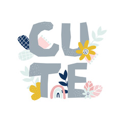 Cute floral print. Kids trendy graphic. Vector hand drawn illustration.