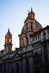 Fototapeta na wymiar Facade of the building of Piazza Navona at sunset in Rome