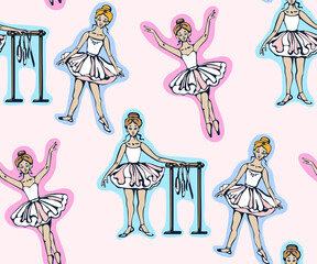 Vector background hand drawn ballerina. Hand drawn ink illustration. Modern ornamental decorative background. Vector pattern. Print for textile, cloth, wallpaper, scrapbooking