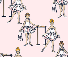 Vector background hand drawn ballerina. Hand drawn ink illustration. Modern ornamental decorative background. Vector pattern. Print for textile, cloth, wallpaper, scrapbooking