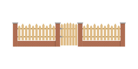 Low brick wall with little wooden fence.