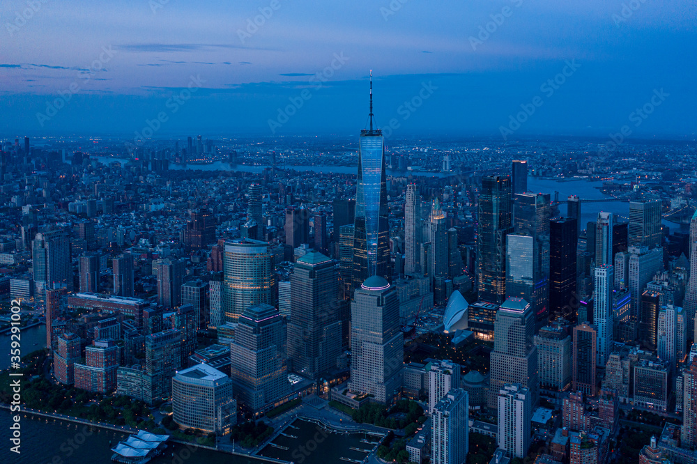 Wall mural Aerial view of New York city Manhattan skyline cityscape at dusk from New Jersey.