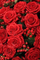 Red bridal roses with drops