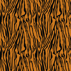 Tiger seamless pattern. Vector print strips of wild animals on an orange background, textile, wallpaper