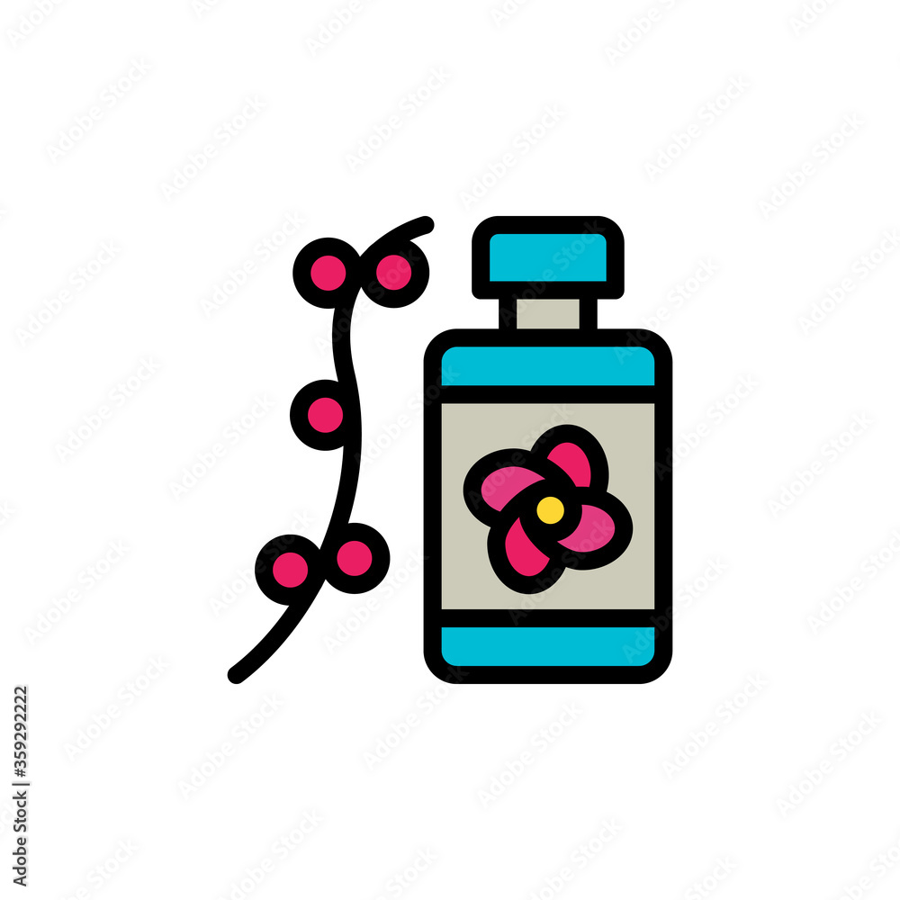 Poster flower flask box icon. simple color with outline vector elements of healing plant icons for ui and u