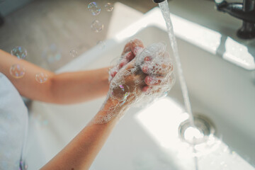 hand washing with bubbles, prevention wash #1