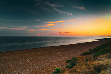 colourful sky at sunset on seafron beach