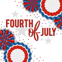 Obraz premium Fourth of July background - American Independence Day vector illustration - 4th of July typographic design USA. White background with paper stars in USA flag colors. Material design for greeting card