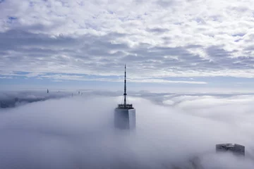 Crédence de cuisine en verre imprimé Manhattan Aerial view of lower Manhattan New York at cloudy day. 