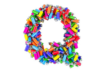 Letter Q from colored spray paint cans, 3D rendering