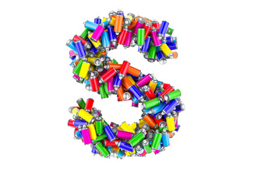 Letter S from colored spray paint cans, 3D rendering