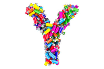 Letter Y from colored spray paint cans, 3D rendering