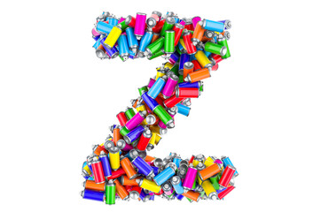 Letter Z from colored spray paint cans, 3D rendering