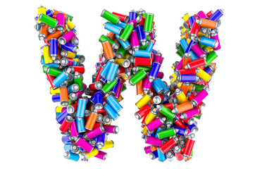 Letter W from colored spray paint cans, 3D rendering