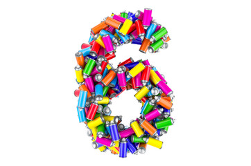 Number 6 from colored spray paint cans, 3D rendering