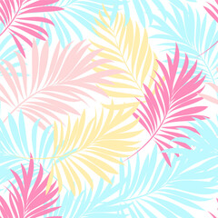 Palm leaves. Tropical seamless background pattern. Graphic design with amazing palm trees suitable for fabrics, packaging, covers