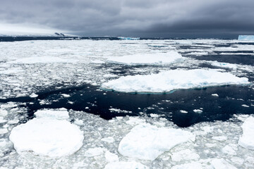 Ice on the surface of the ocean in Antarctica