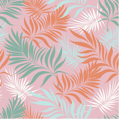 Fototapeta na wymiar Palm leaves. Tropical seamless background pattern. Graphic design with amazing palm trees suitable for fabrics, packaging, covers