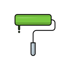 Green Paint Roller Icon Wall Color Work Tool Illustration Vector