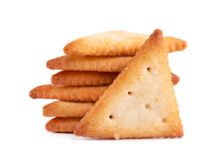 Stack round cracker isolated on white background. Dry cracker cookies isolated. Salty snacks...