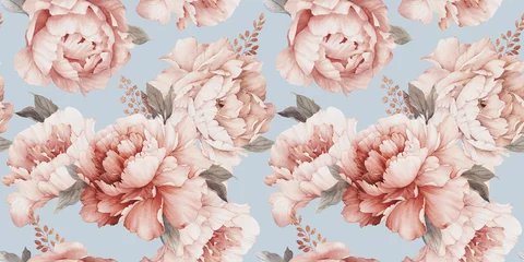 Wall murals Vintage Flowers Seamless floral pattern with peony flowers on summer background, watercolor. Template design for textiles, interior, clothes, wallpaper. Botanical art