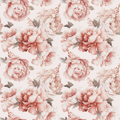 Naklejki  Kwiatowy wzór z kwiatami piwonii na tle lato, akwarela. Projekt szablonu do tekstyliów, wnętrz, ubrań, tapet. Sztuka botaniczna
