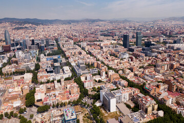 Fototapeta na wymiar European city Barcelona with view of blocks of flats, Spain