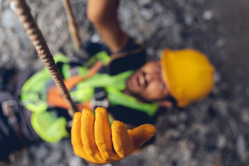 Work safety saves your life. Construction worker falls