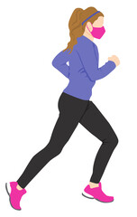 Young woman running wearing protective face mask COVID-19