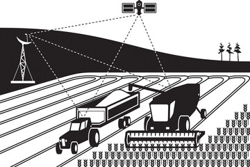 Tracking of agricultural machinery - vector illustration