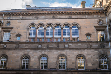 Facade of one of the buildings of university in Edinburgh city, UK