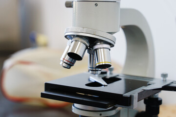Close up on microscope at the laboratory in day