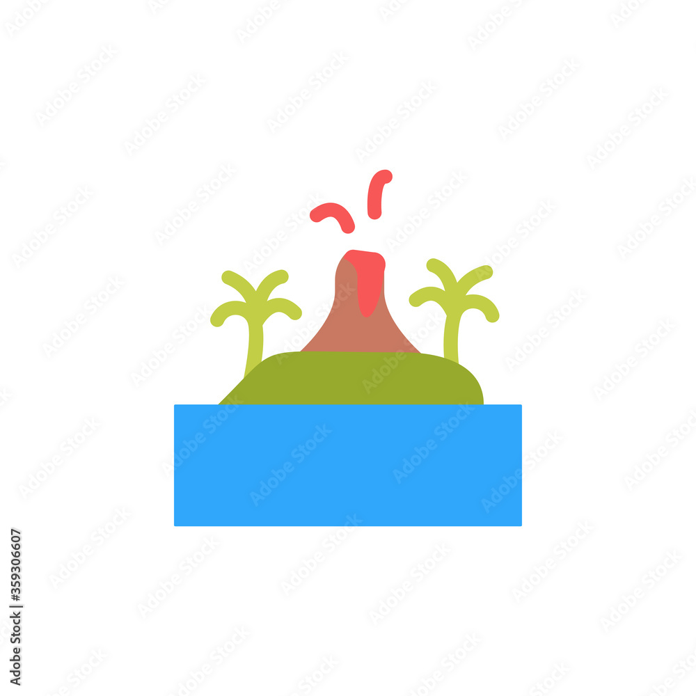 Poster volcano, ocean, island icon. simple color vector elements of saving marine icons for ui and ux, webs