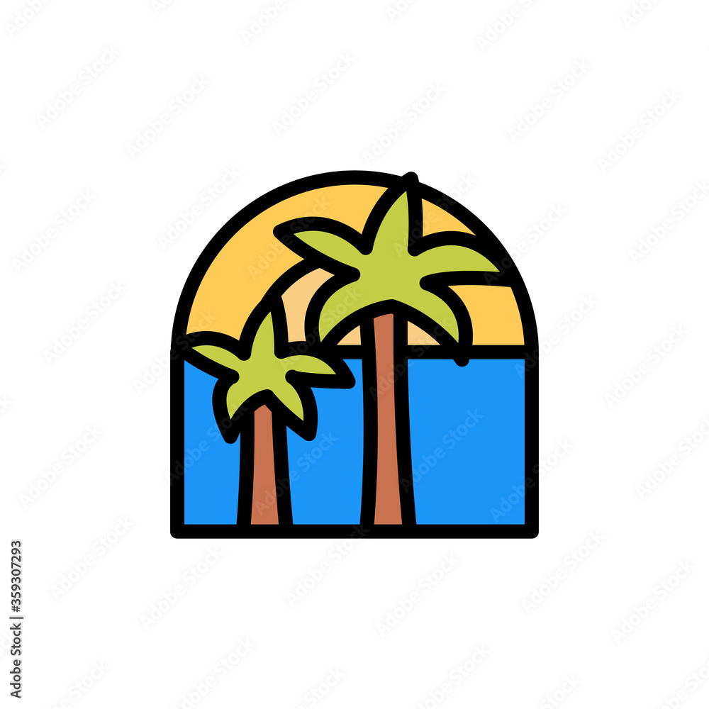 Poster palms, sun, ocean icon. simple color with outline vector elements of saving marine icons for ui and 