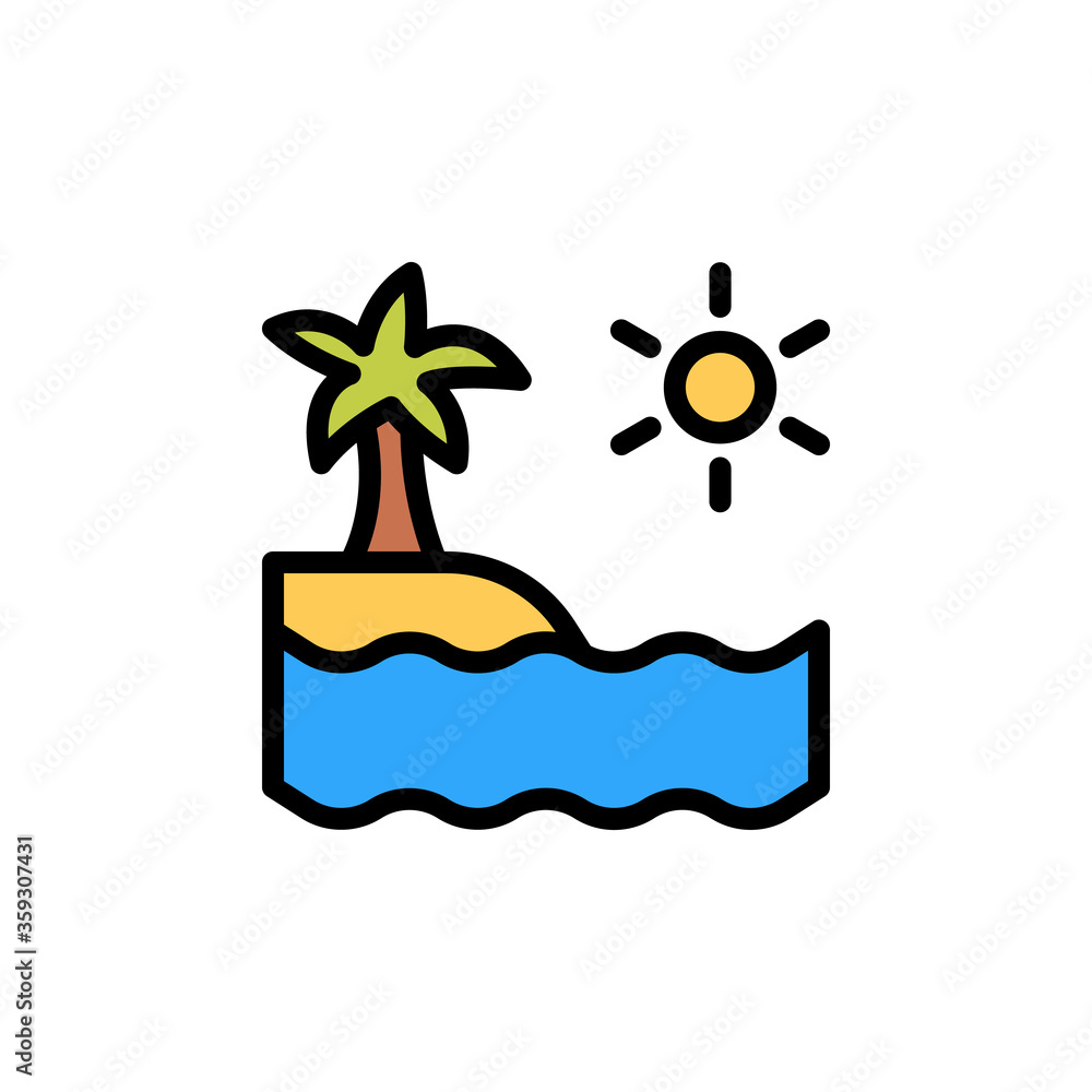 Poster island, sun, palm, ocean icon. simple color with outline vector elements of saving marine icons for 