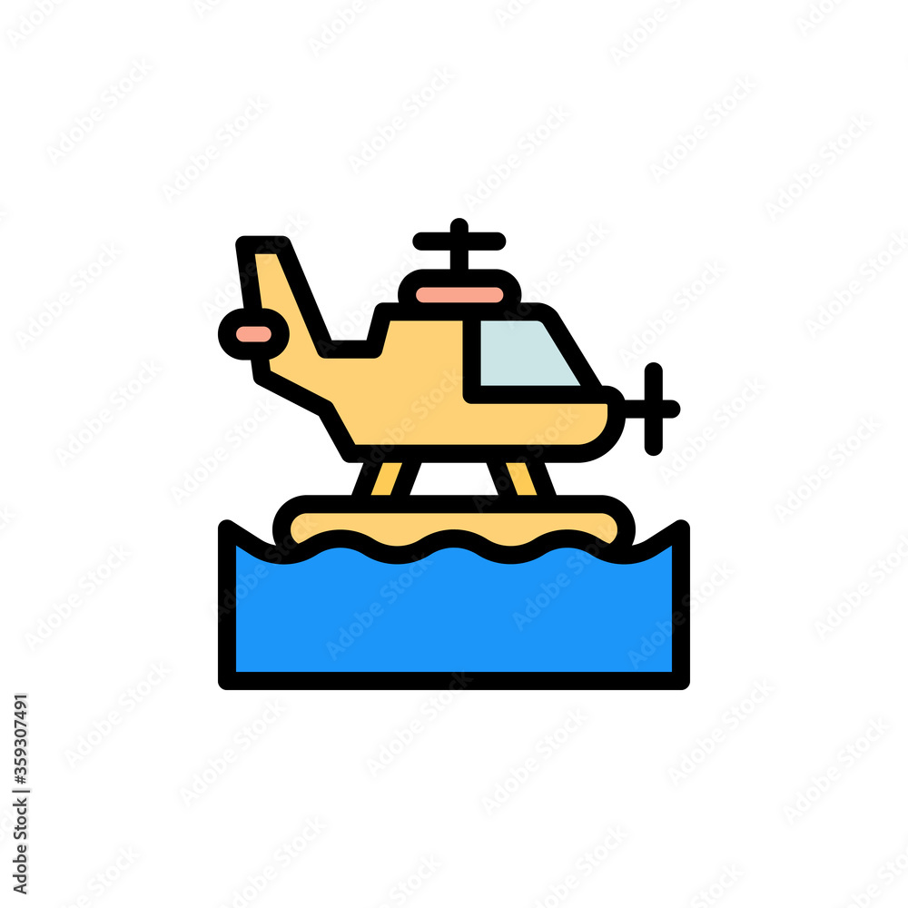 Poster helicopter, ocean icon. simple color with outline vector elements of saving marine icons for ui and 