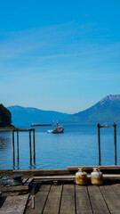 Fishing boat off of pier