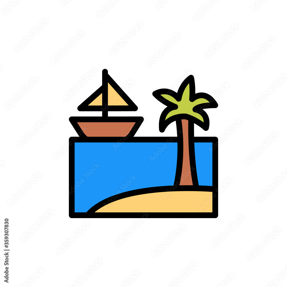 Poster Rock, ocean, island icon. Simple color with outline vector elements of saving marine icons for ui and ux, website or mobile application