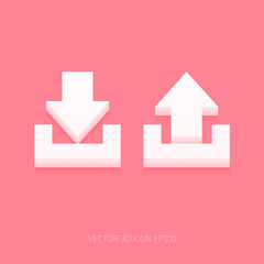 vector white 3d download and upload icons