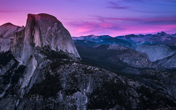 Twilight on Half Dome, Yosemite National Park, California - Powered by Adobe