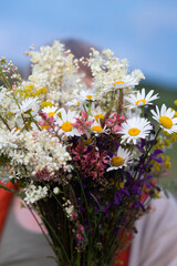 bouquet of wild flowers in woman hands