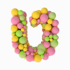 3D letters of the hebrew alphabet from small colorful pink, yelloow and green balls on white background 3D-Rendering 3D ILLUSTRATION