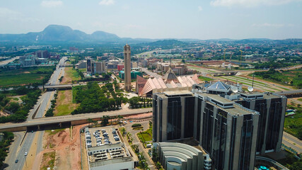 Aerial landscape view of commercial buildings in Abuja Nigeria 