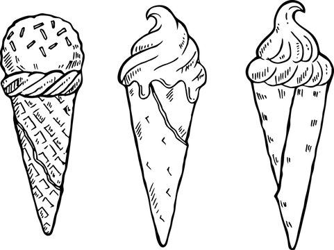 Doodle of ice cream on paper white background 
