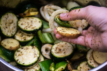 Colorful  miix of vegetables and seasonings.